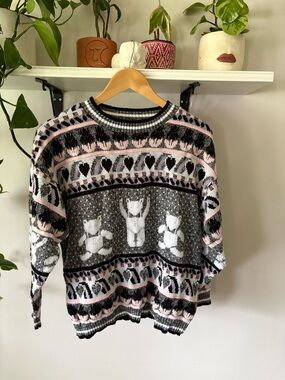 Grace Black, Gray & Pink Teddy Knit Crewneck Sweater